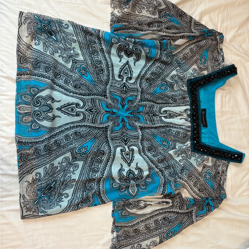 INC International Concepts Blue and Black Paisley Blouse